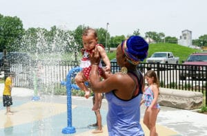 Mother & baby fun at the splash park