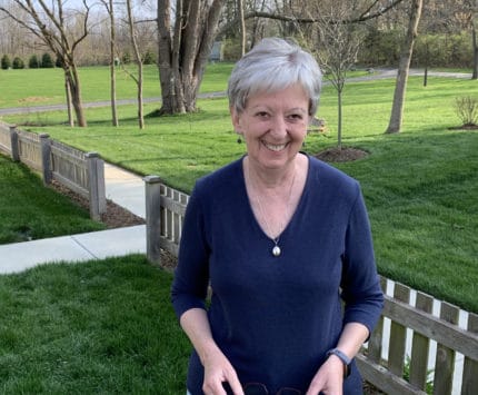 Author Nancy Comiskey poses in her new wig.