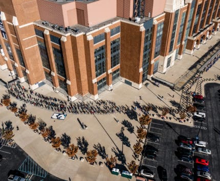 Marion County voters lined up to cast their ballots at Lucas Oil Stadium on Saturday in Indianapolis.