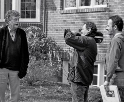 Kurt Vonnegut talking to a documentary crew