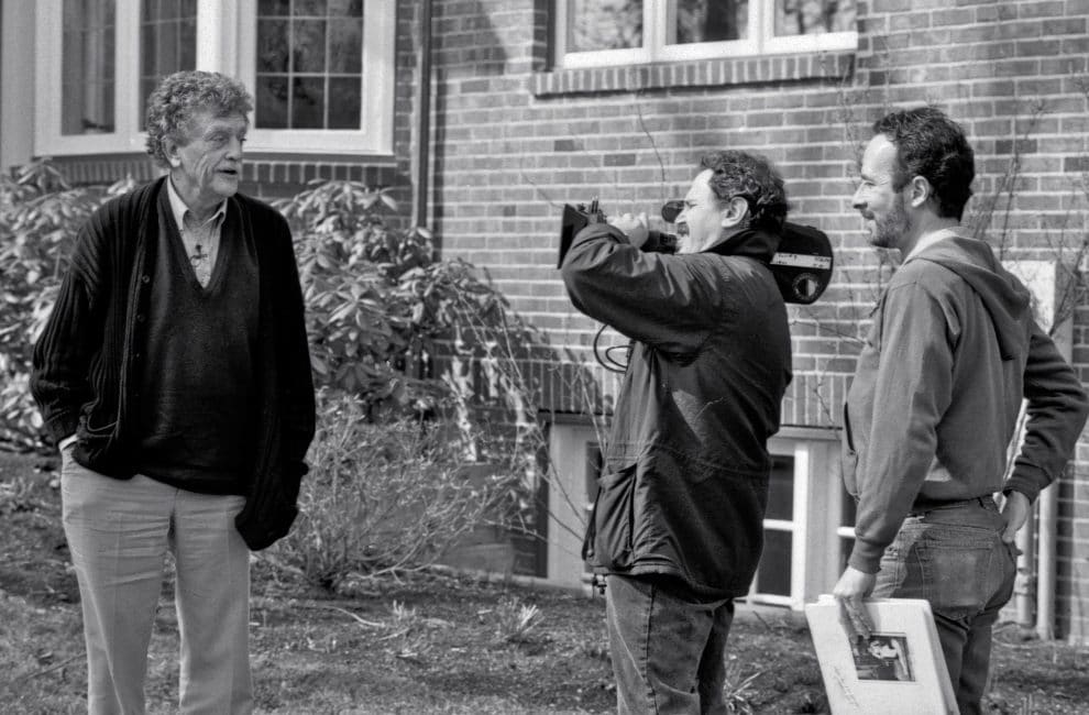 Kurt Vonnegut talking to a documentary crew