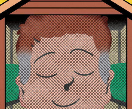 a smiling man in a screen-house