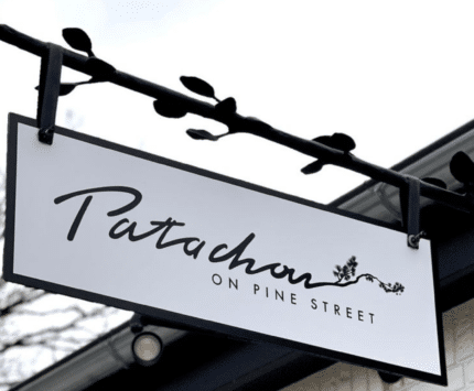 Patachou on pine sign