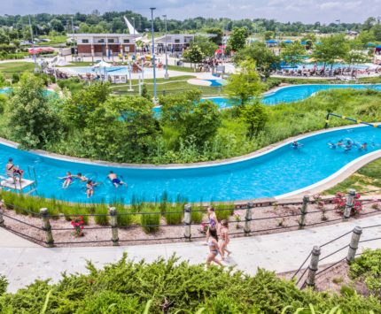 The Water Park in Carmel, showing an aerial view of a lazy river