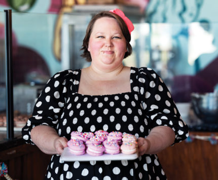 Amanda Reninger holding macarons