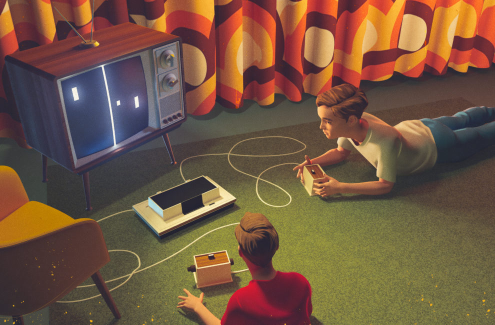 two kids playing the Magnavox Odyssey