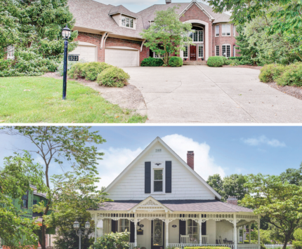 Two Zionsville homes. Top: A traditional American with four-car garage. Bottom: a Victorian
